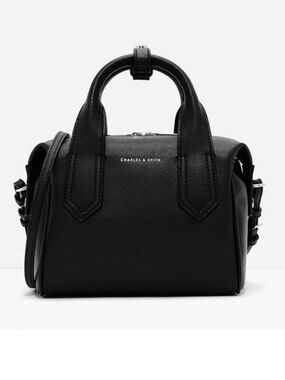 Charles & Keith Mini Bowling Bag Black Pebbled Crossbody Satchel